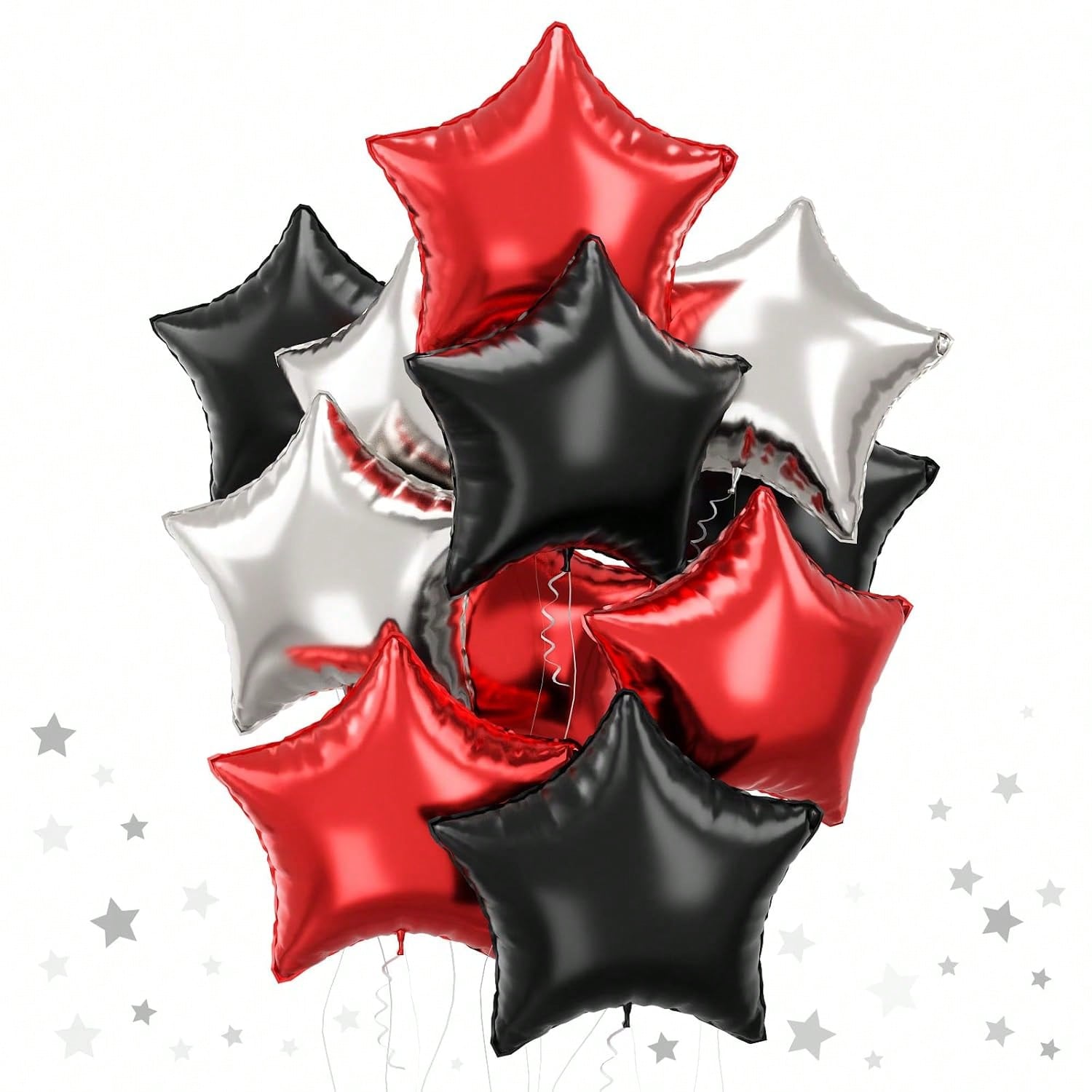 18" Black Red Silver Star Foil Balloons 12PCS Birthday Casino Party Decor