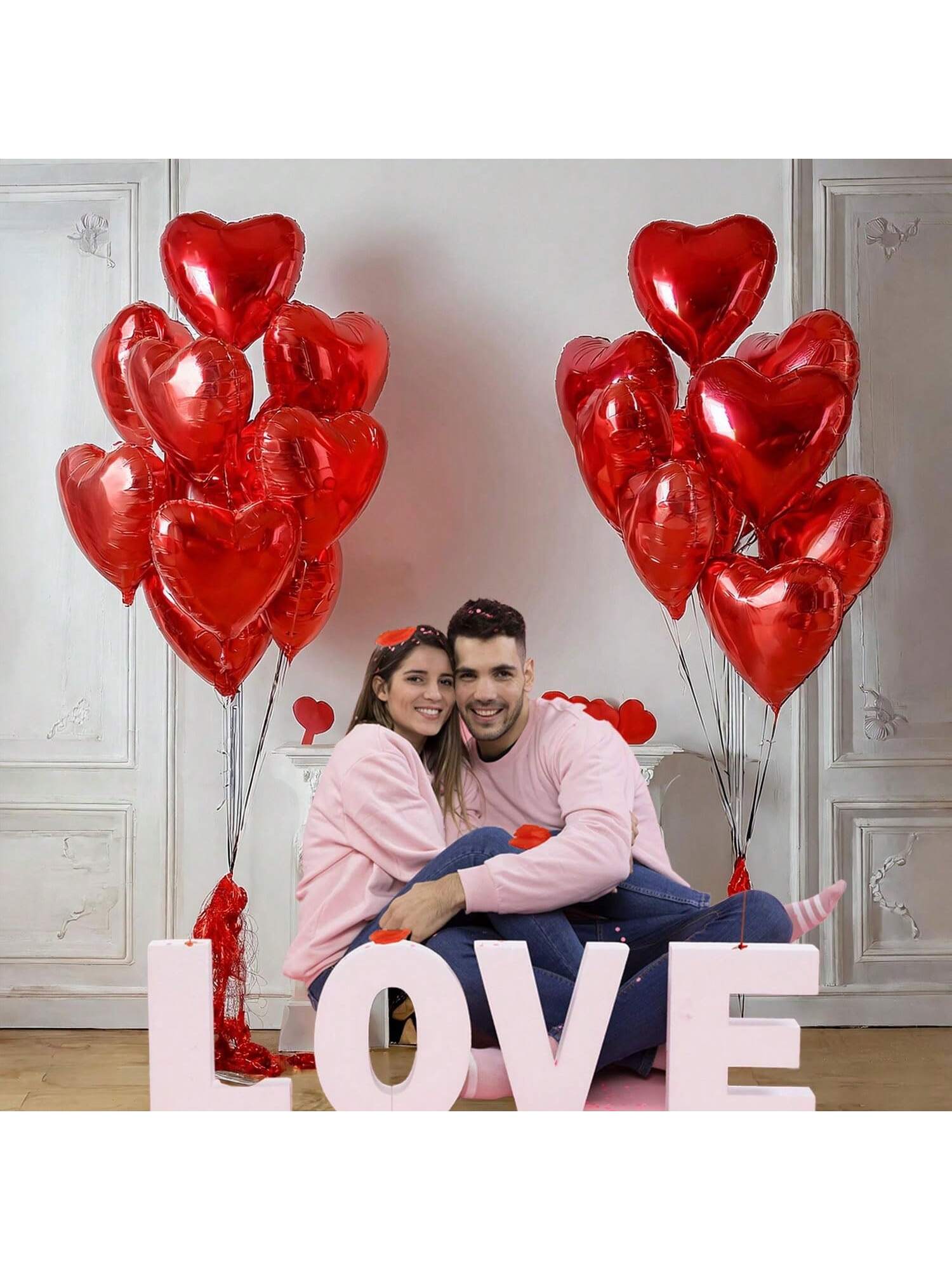 43PCS Heart Valentine Foil Balloons for Proposals Engagements and Romantic Parties