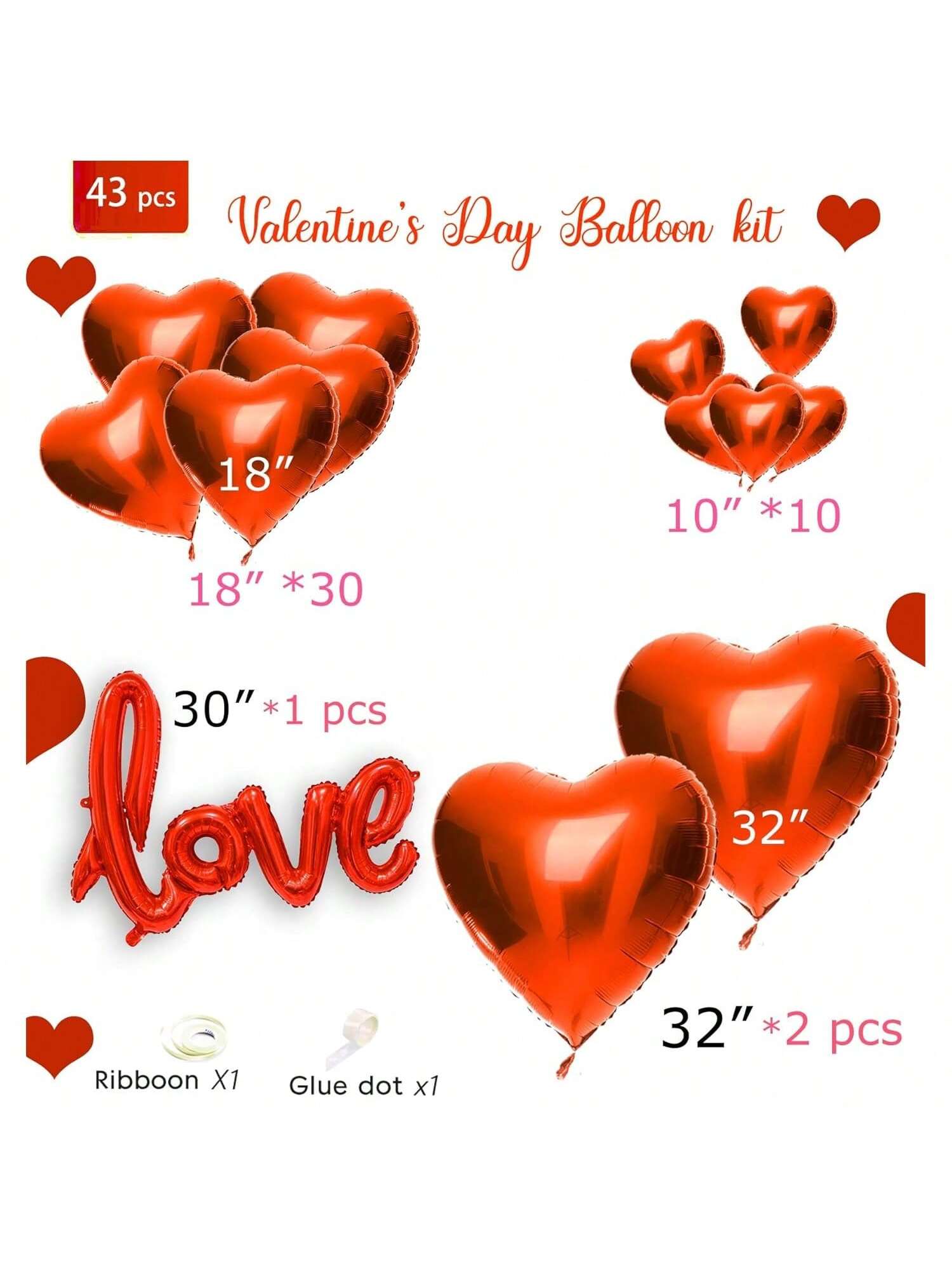 43PCS Heart Valentine Foil Balloons for Proposals Engagements and Romantic Parties