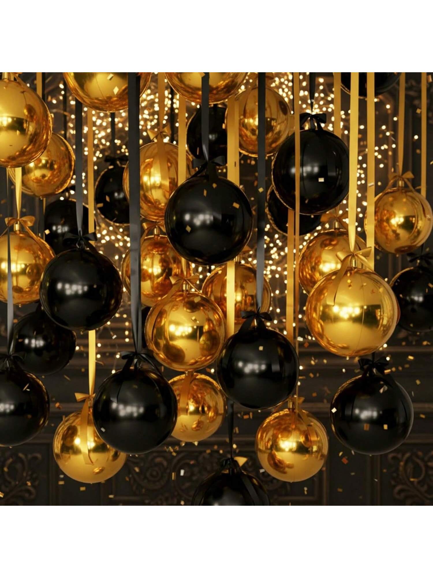 30 Piece Set Of 22 Inch Black And Gold 4D Metallic Christmas Balloons With Satin Bows Ideal For Ceilings Holiday Decor New Year Birthdays And Weddings -
