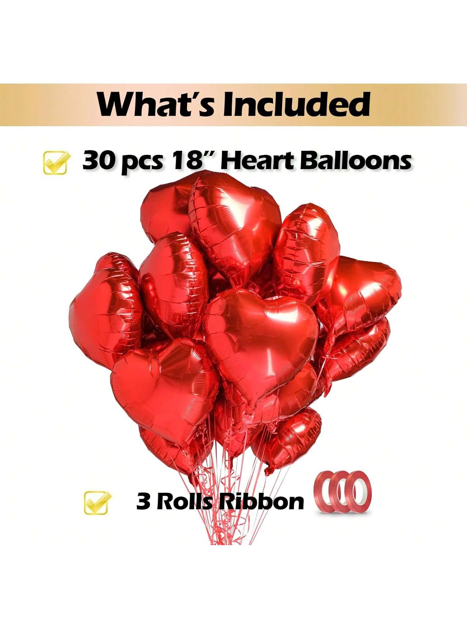 30pcs 18in Red Heart Foil Balloons for Valentines Weddings & Anniversaries