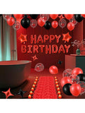 Red Black Happy Birthday Balloon Set with Banner Star Balloons Rose Petals LED