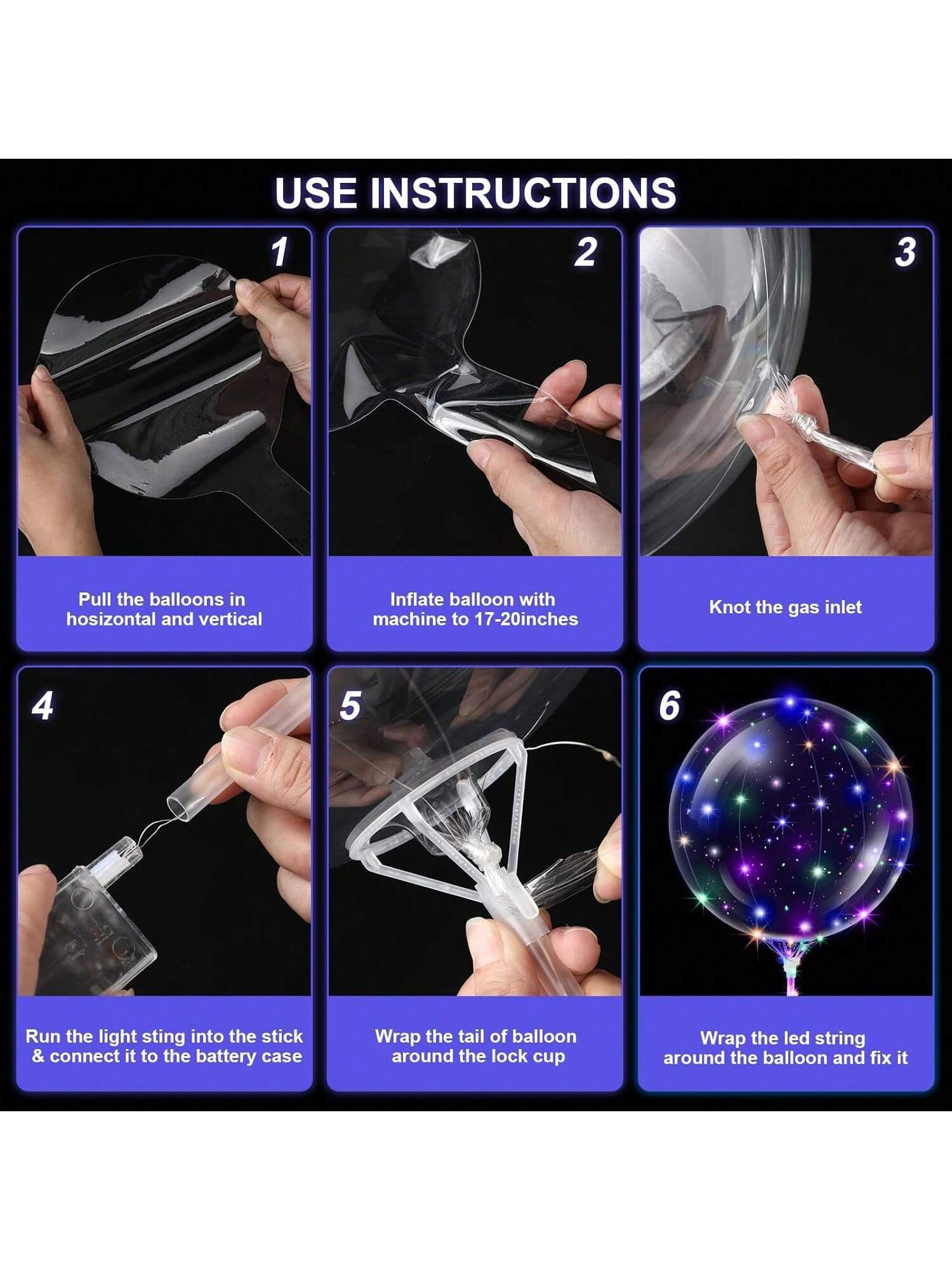 50 Piece Set Of 20 Inch LED Bobo Light-Up Clear Balloons With Handles And String Lights Perfect For Birthdays Christmas Weddings And Festive Decor -