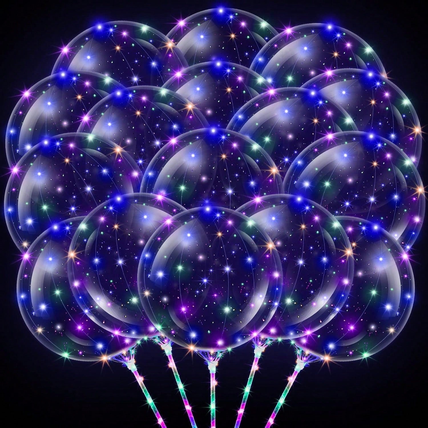 50 Piece Set Of 20 Inch LED Bobo Light-Up Clear Balloons With Handles And String Lights Perfect For Birthdays Christmas Weddings And Festive Decor -