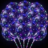50 Piece Set Of 20 Inch LED Bobo Light-Up Clear Balloons With Handles And String Lights Perfect For Birthdays Christmas Weddings And Festive Decor -