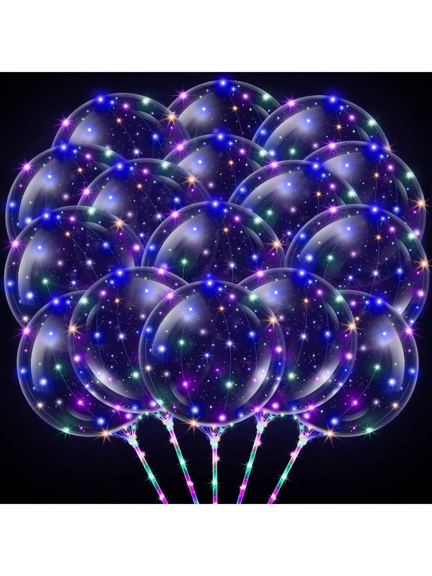 50 Piece Set Of 20 Inch LED Bobo Light-Up Clear Balloons With Handles And String Lights Perfect For Birthdays Christmas Weddings And Festive Decor -