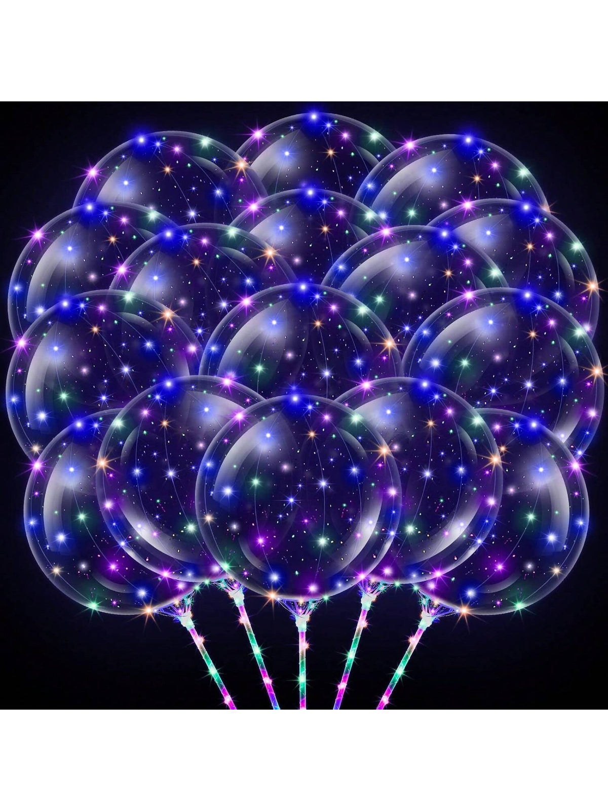 50 Piece Set Of 20 Inch LED Bobo Light-Up Clear Balloons With Handles And String Lights Perfect For Birthdays Christmas Weddings And Festive Decor -