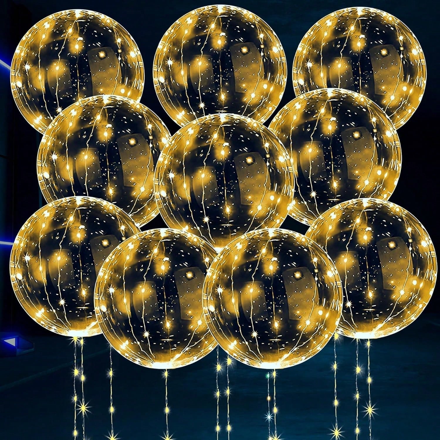 10 Clear LED Balloons with String Lights for Indoor & Outdoor Party Decor