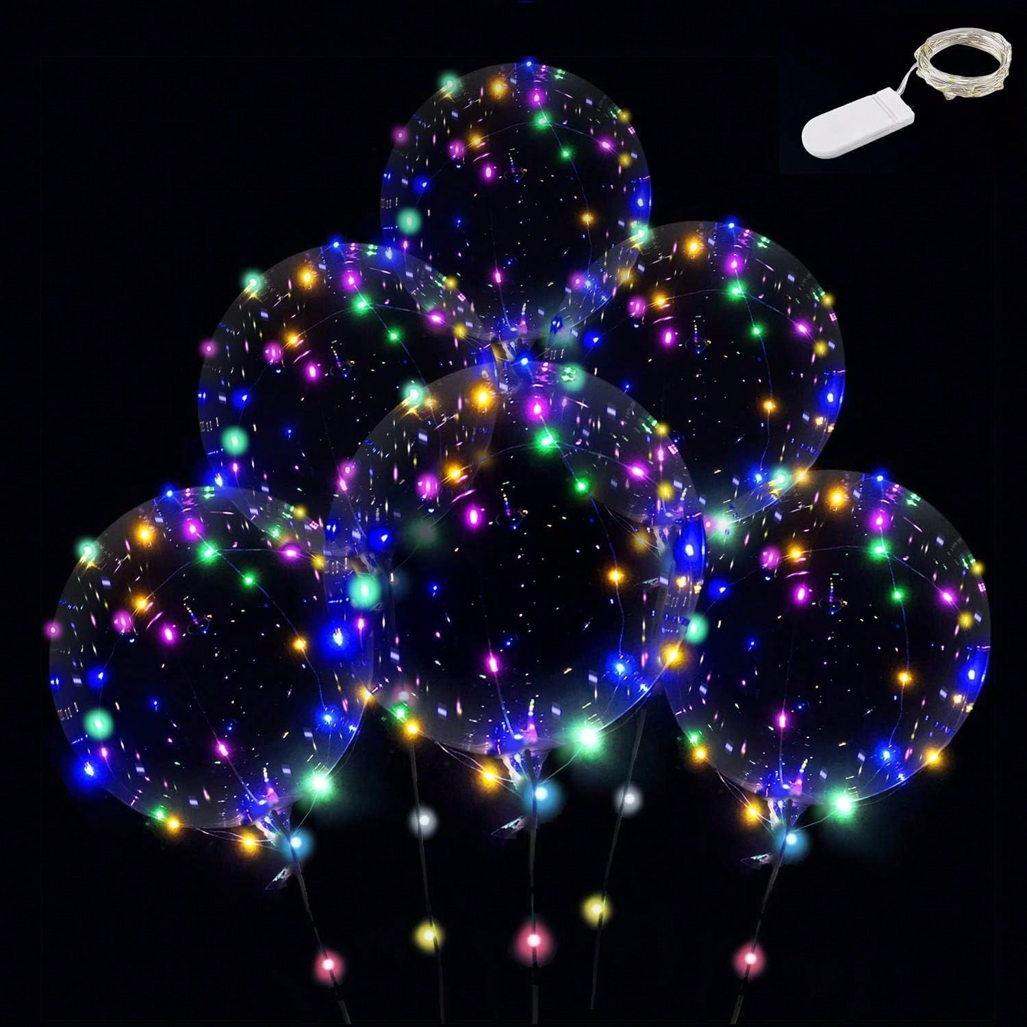 6 Set Clear LED Bobo Balloons with Colorful Lights for Party, Birthday & Wedding