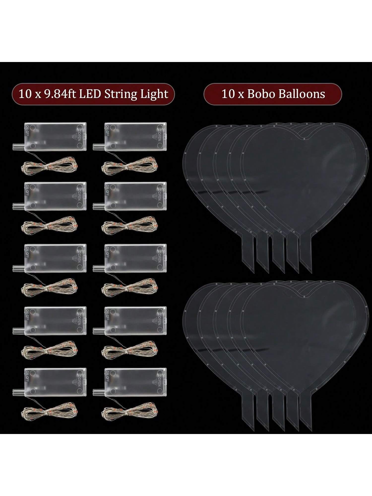 10 Pack Clear Heart-Shaped LED Bobo Balloons With Red Lights, Perfect For Christmas, Valentine's Day, Weddings, Birthdays, And Party Decorations -