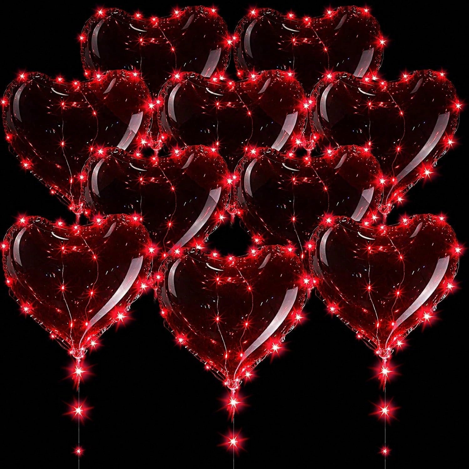 10 Pack Clear Heart-Shaped LED Bobo Balloons With Red Lights, Perfect For Christmas, Valentine's Day, Weddings, Birthdays, And Party Decorations -
