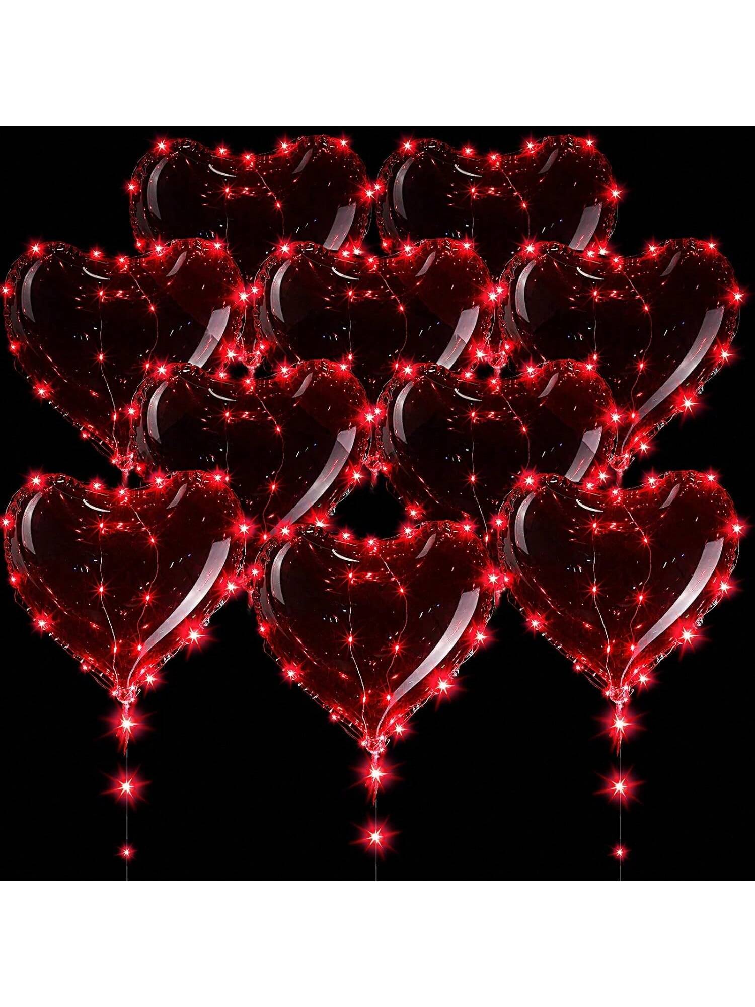 10 Pack Clear Heart-Shaped LED Bobo Balloons With Red Lights, Perfect For Christmas, Valentine's Day, Weddings, Birthdays, And Party Decorations -