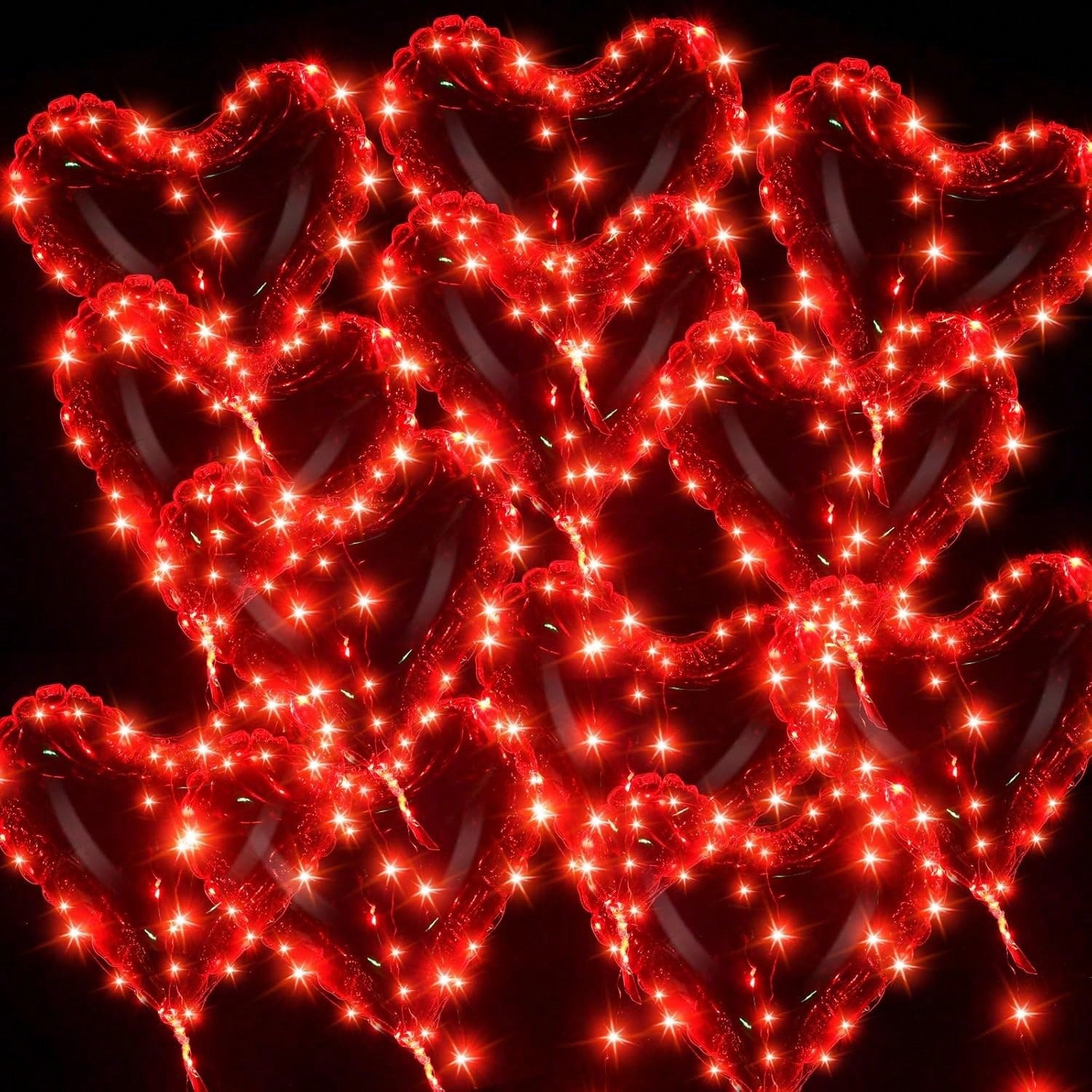 30 Clear 18in Heart LED Bobo Balloons with String Lights for Parties