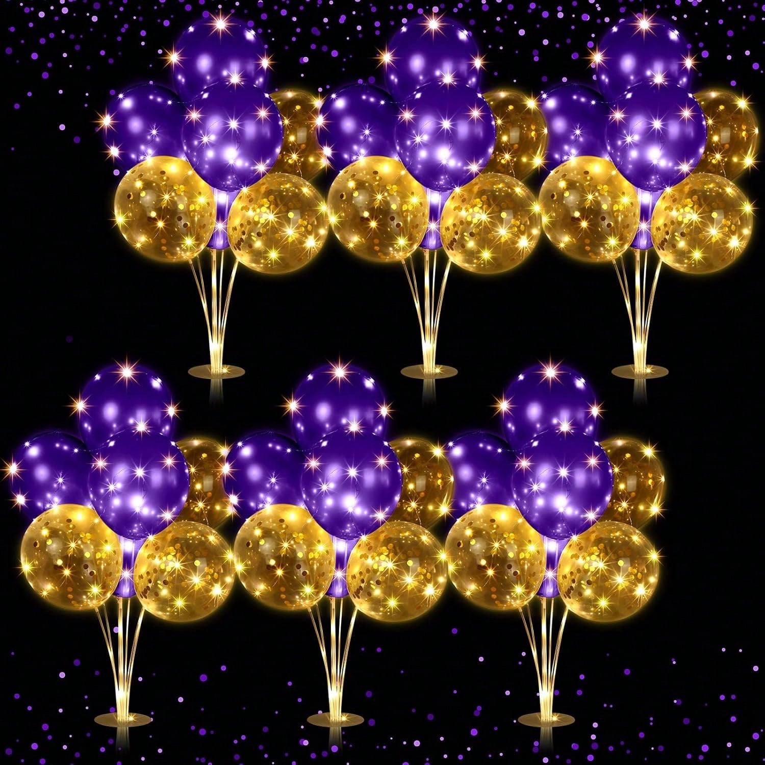 LED Balloon Centerpiece Set 6 Pack With Stands And 60 Light Up Balloons For Baby Shower Birthday Wedding Halloween Christmas Party Table Decor -