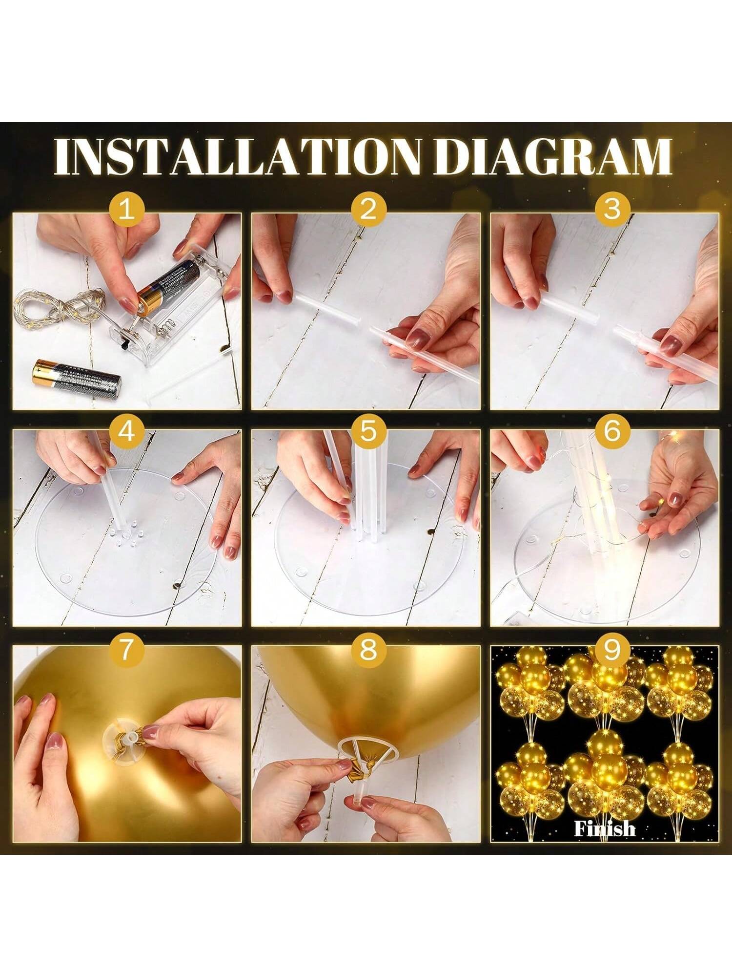 LED Balloon Centerpiece Set 6 Pack With Stands And 60 Light Up Balloons For Baby Shower Birthday Wedding Halloween Christmas Party Table Decor -