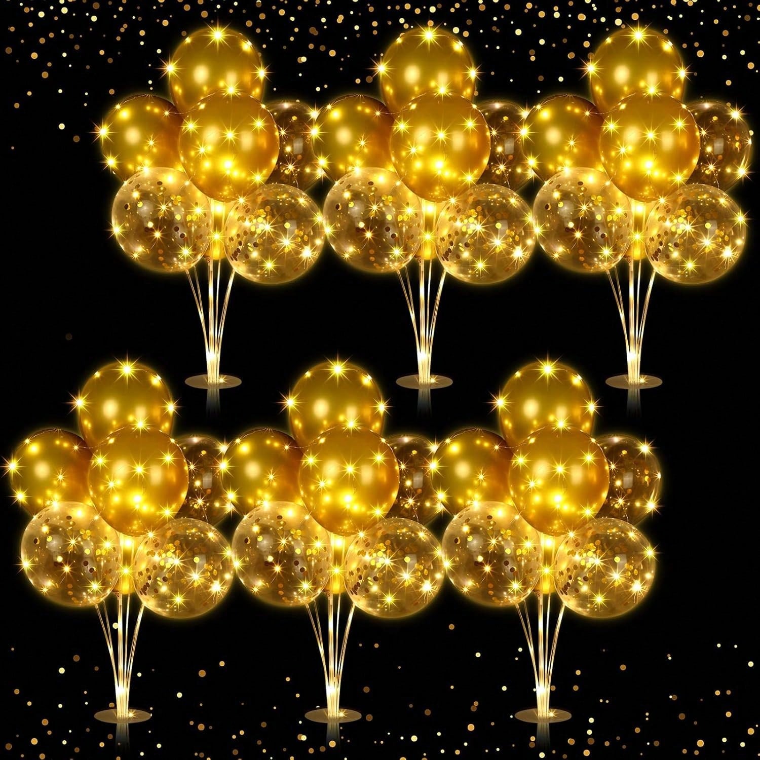 LED Balloon Centerpiece Set 6 Pack With Stands And 60 Light Up Balloons For Baby Shower Birthday Wedding Halloween Christmas Party Table Decor -