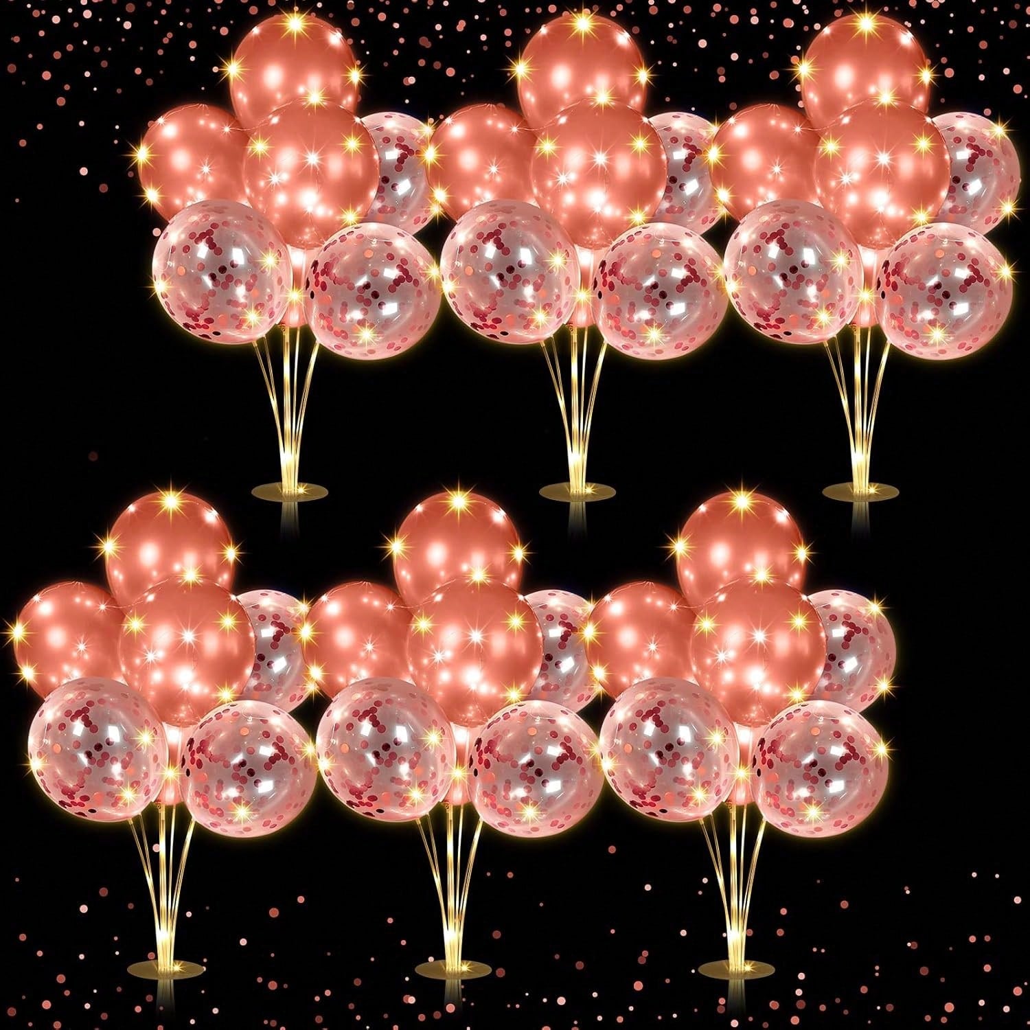 LED Balloon Centerpiece Set 6 Pack With Stands And 60 Light Up Balloons For Baby Shower Birthday Wedding Halloween Christmas Party Table Decor -