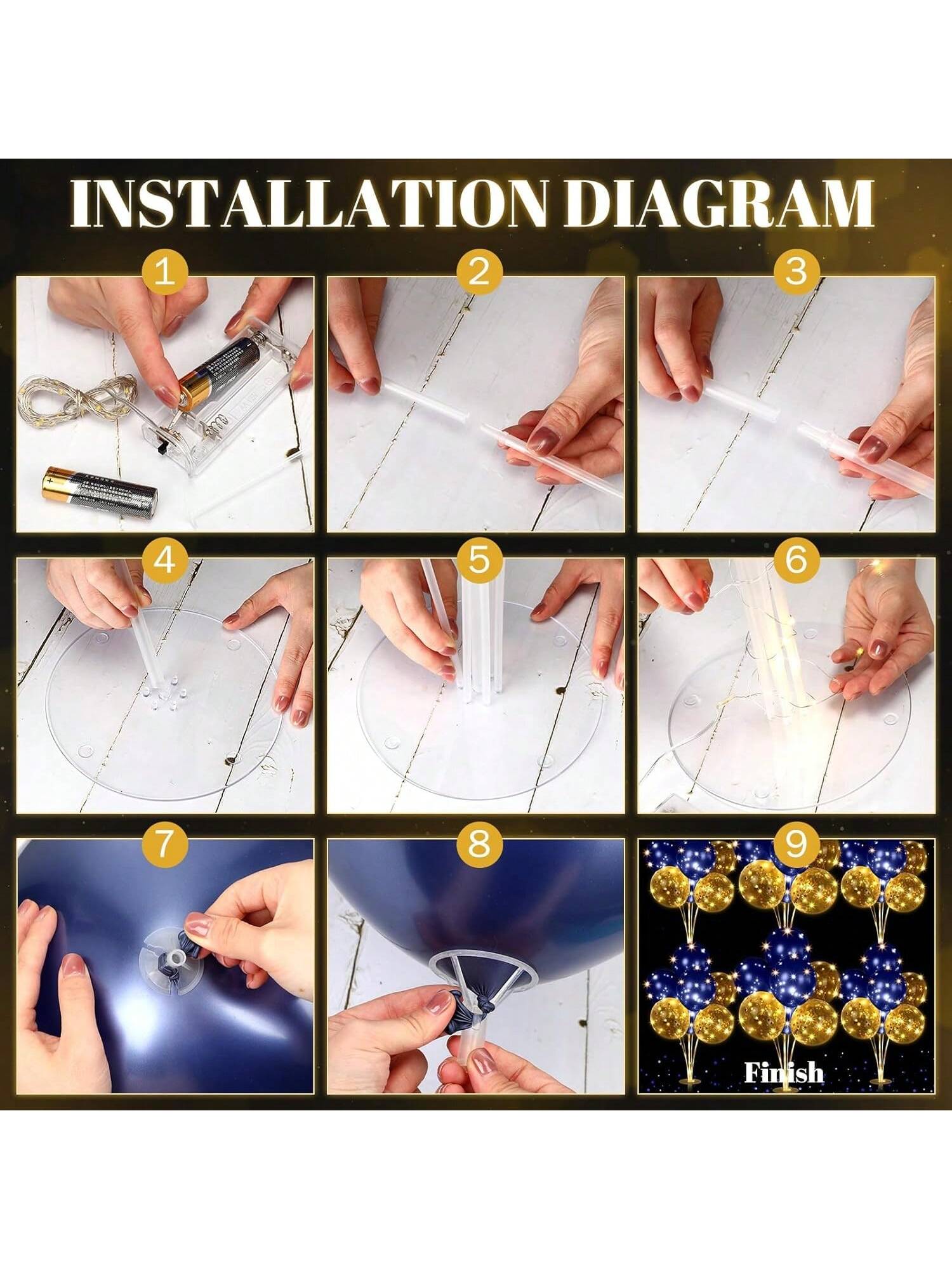 LED Balloon Centerpiece Set 6 Pack With Stands And 60 Light Up Balloons For Baby Shower Birthday Wedding Halloween Christmas Party Table Decor -