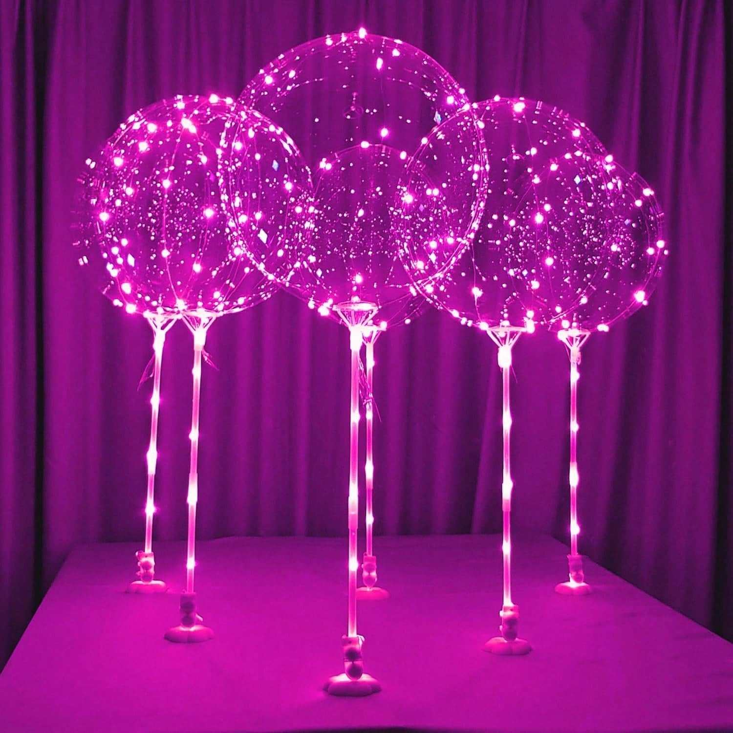 6-Pack LED Light Up Balloons with Stands Sticks and Batteries Party Kit