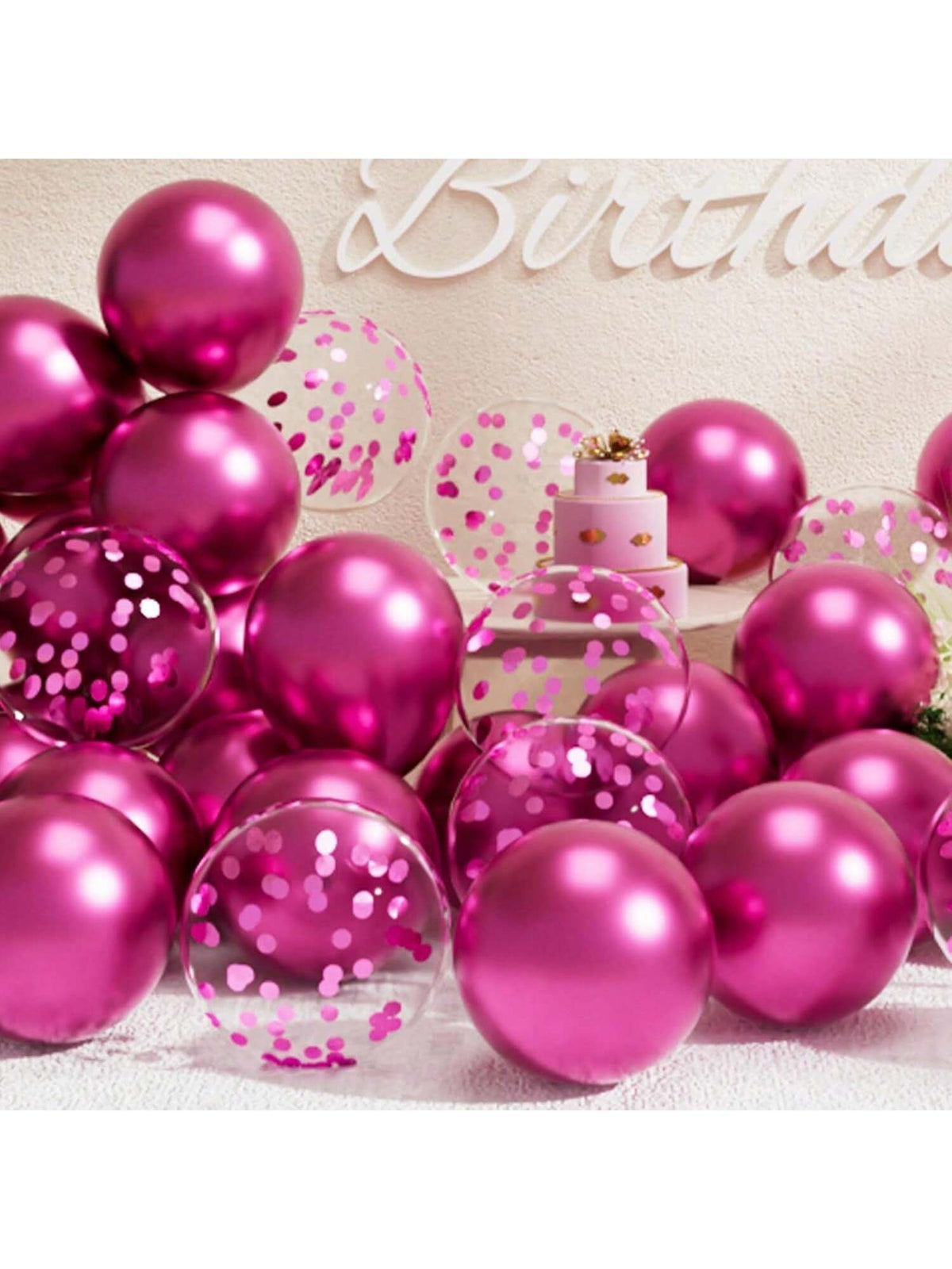 47 Pc Metallic Hot Pink and Confetti Balloons Set for Birthday and Party Decor