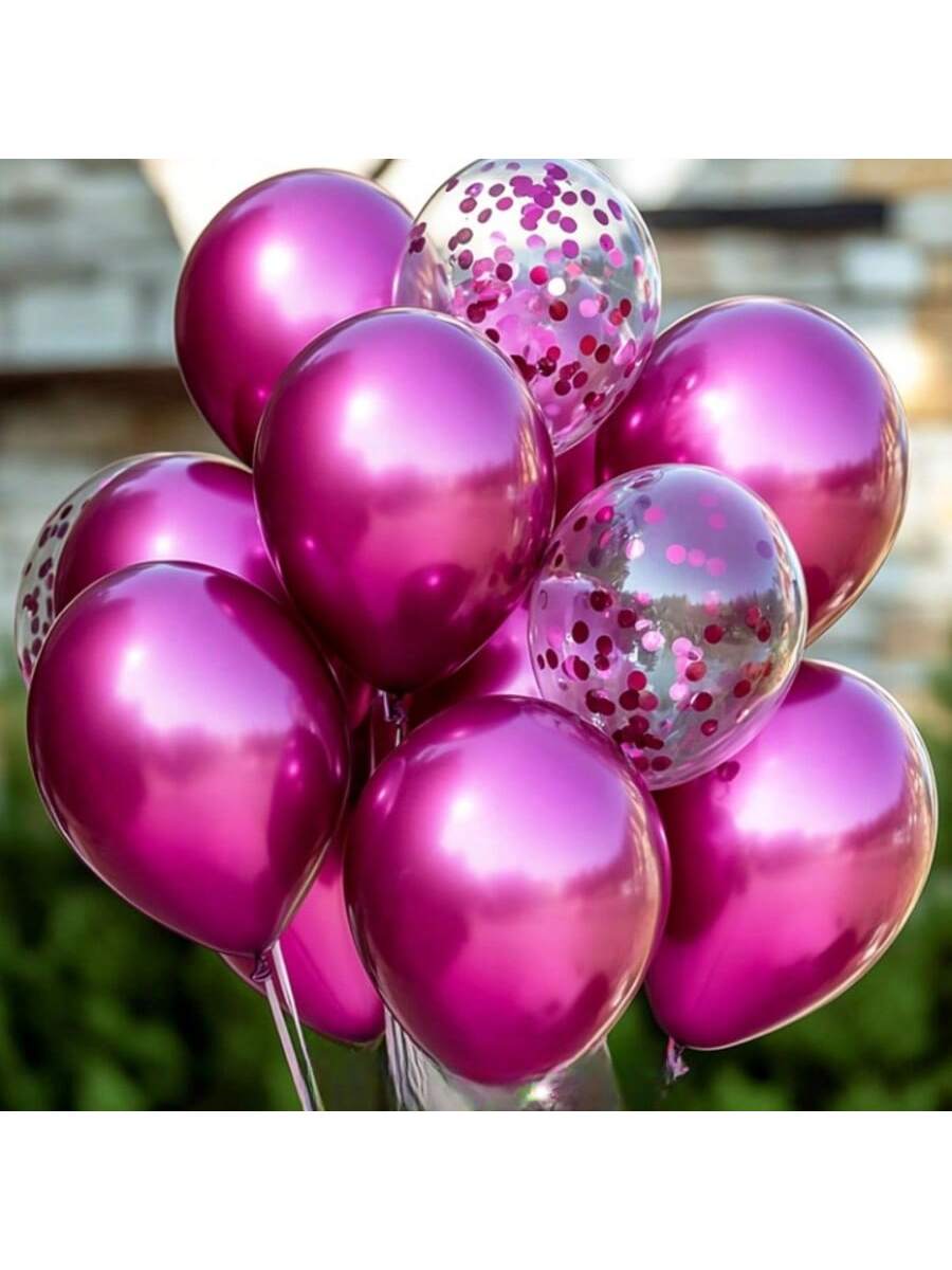 47 Pc Metallic Hot Pink and Confetti Balloons Set for Birthday and Party Decor