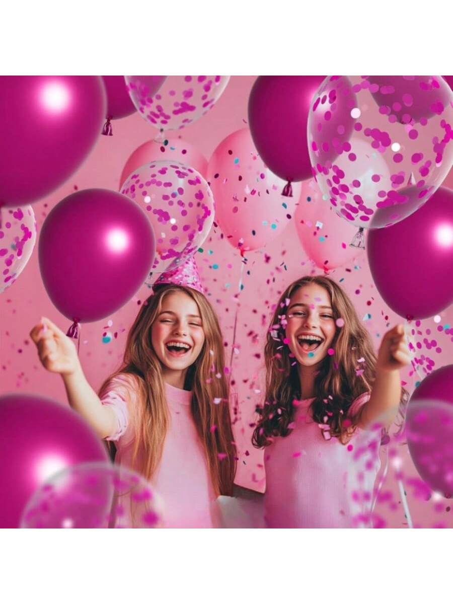 47 Pc Metallic Hot Pink and Confetti Balloons Set for Birthday and Party Decor
