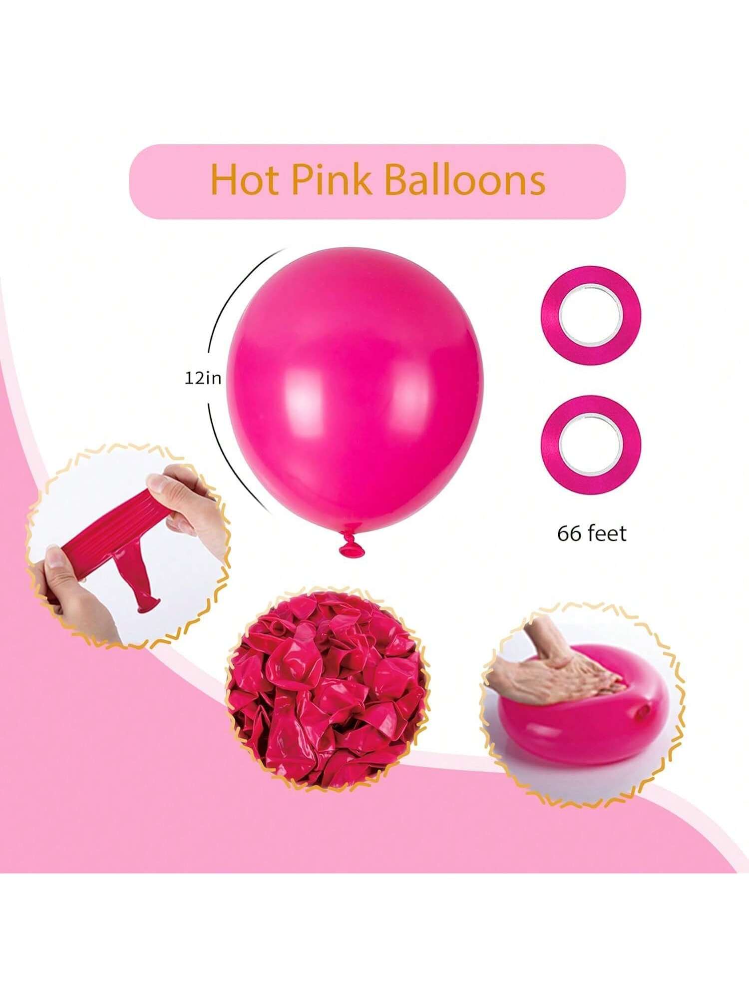 100 Hot Pink 12" Latex Balloons with Ribbons for Birthdays, Weddings & Showers