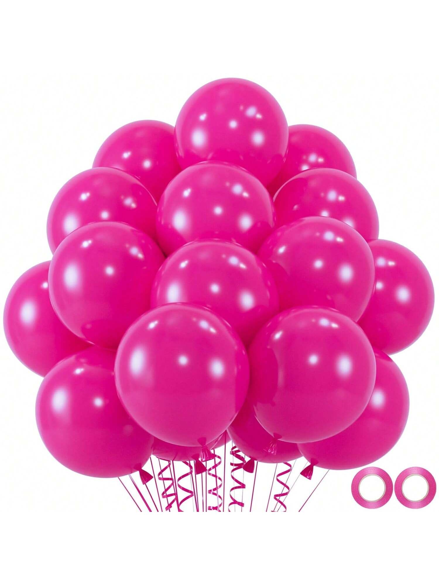 100 Hot Pink 12" Latex Balloons with Ribbons for Birthdays, Weddings & Showers