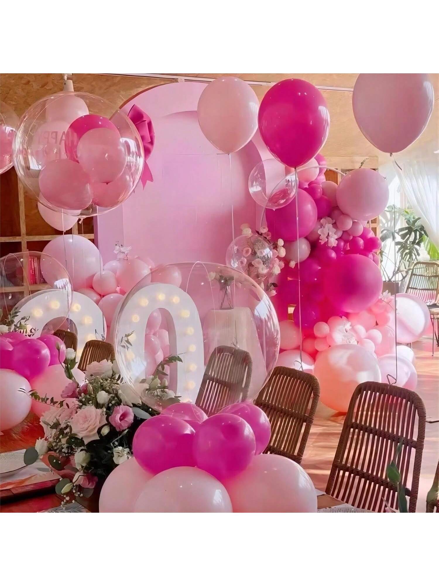 100 Hot Pink 12" Latex Balloons with Ribbons for Birthdays, Weddings & Showers