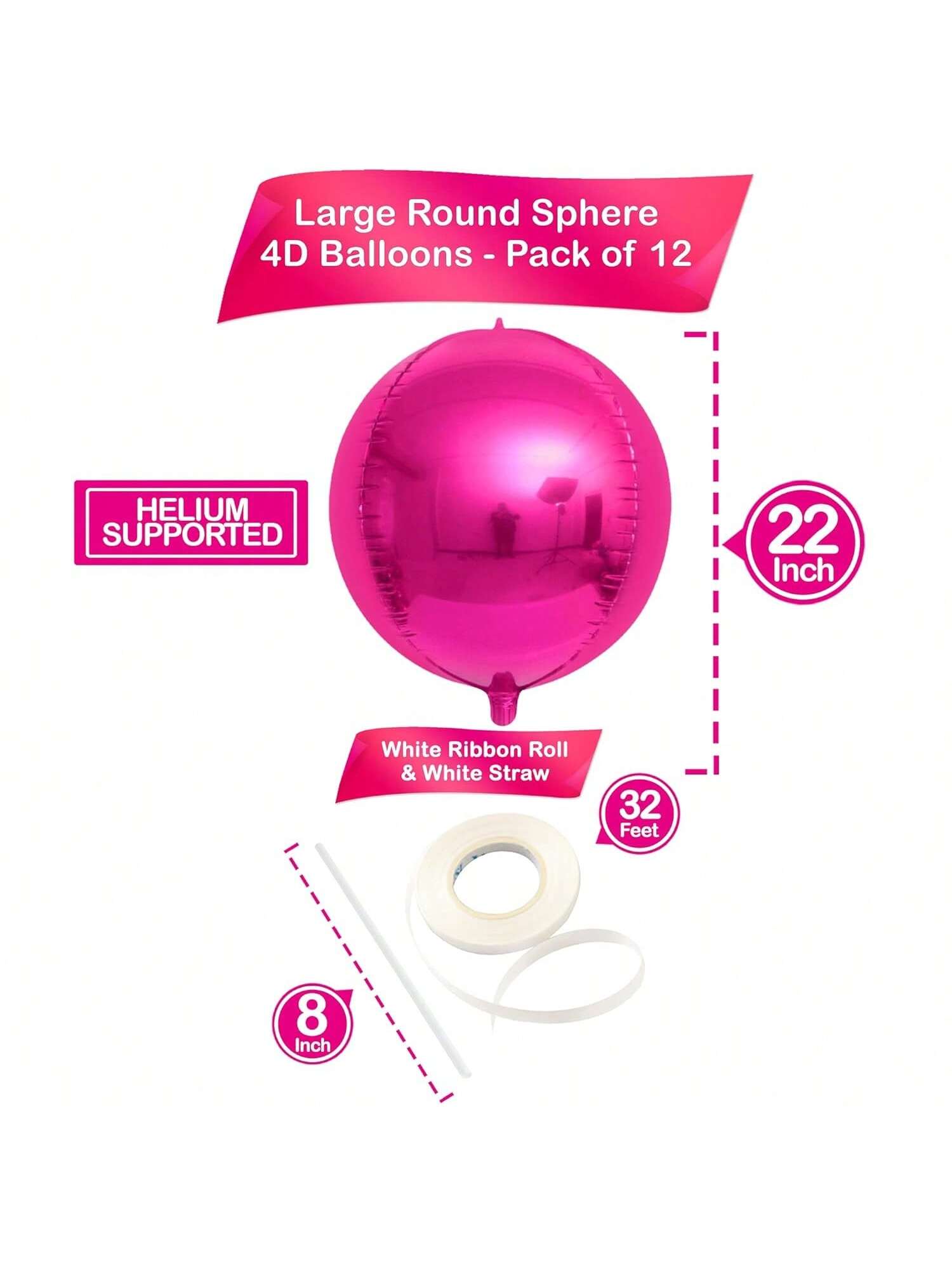 12pcs 22 Inch Hot Pink Foil Balloons for Bridal Shower Birthday Party Decor
