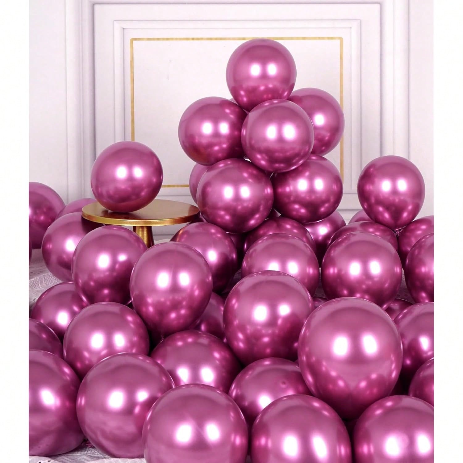50 Pc 5 Inch Metallic Hot Pink Latex Balloons with Chrome Finish for Parties