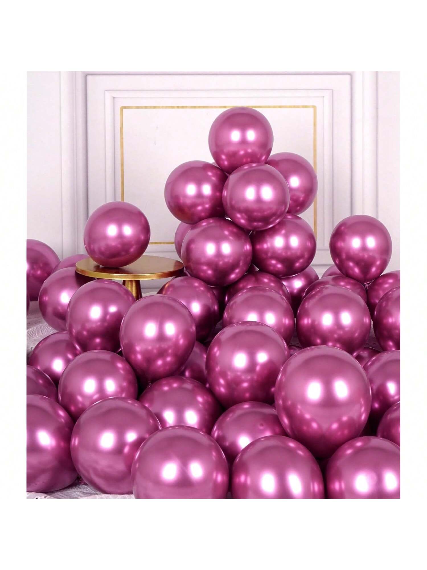 50 Pc 5 Inch Metallic Hot Pink Latex Balloons with Chrome Finish for Parties
