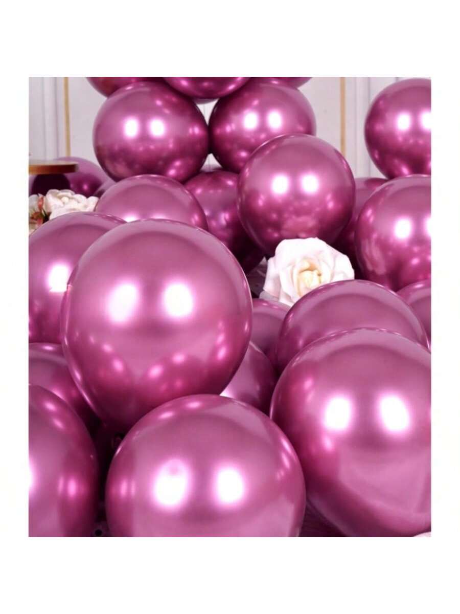 50 Pc 5 Inch Metallic Hot Pink Latex Balloons with Chrome Finish for Parties