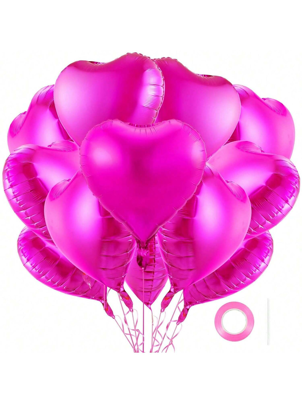 12-Pack 18" Hot Pink Heart Balloons for Valentine's, Weddings & Birthdays