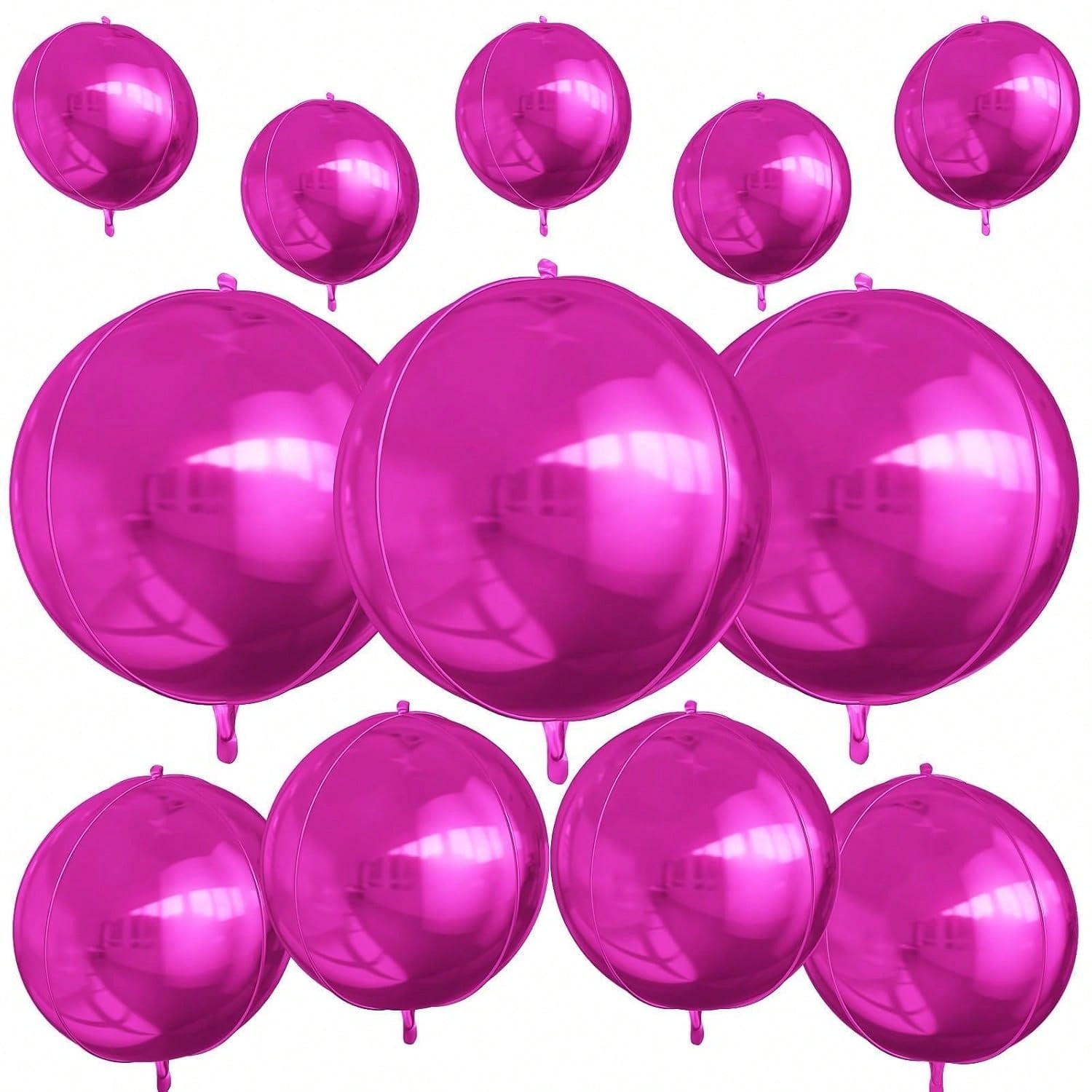 12-Pack Metallic Hot Pink Foil Balloons 10-22 Inch 4D Shapes Party Decor