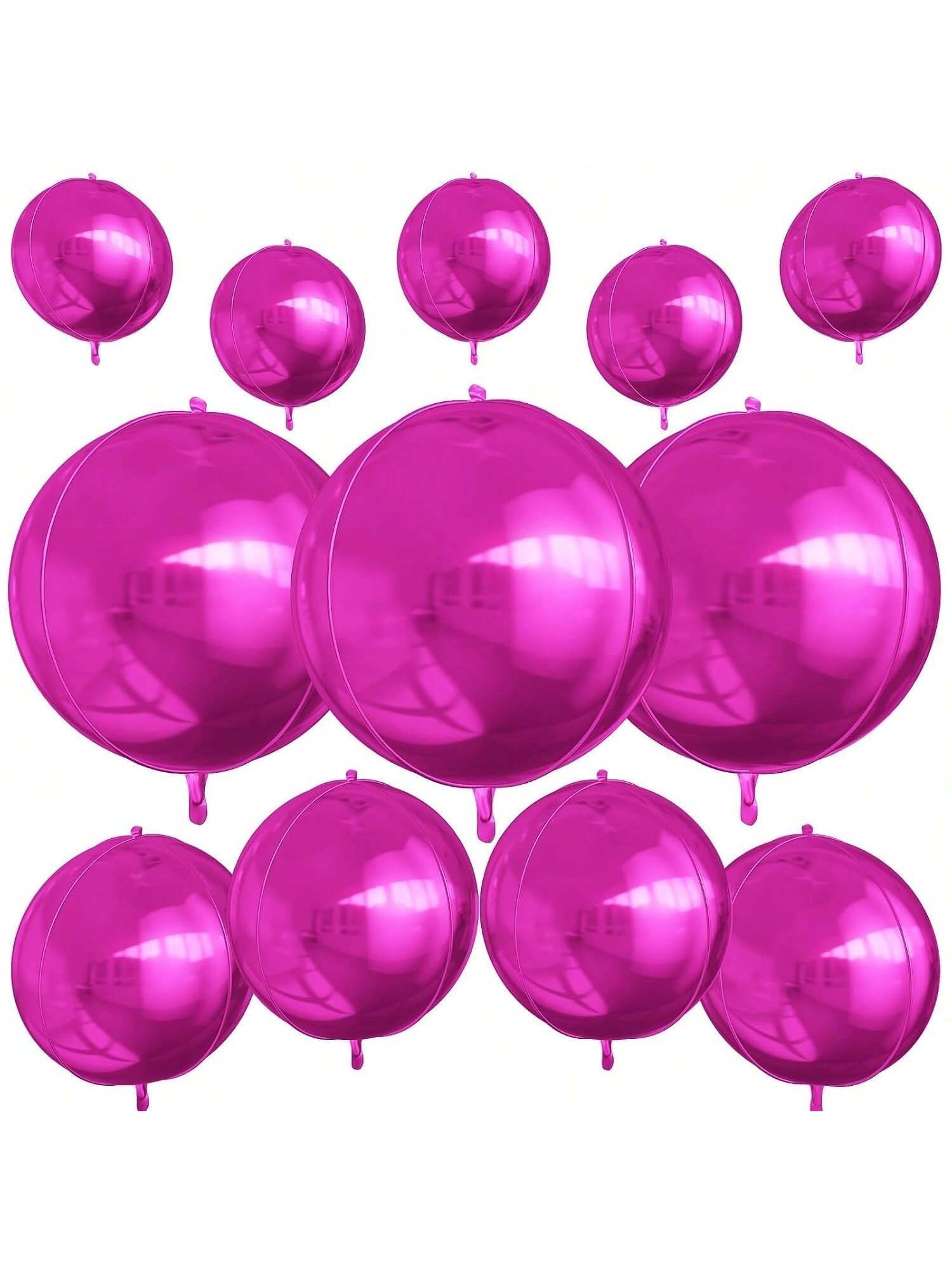 12-Pack Metallic Hot Pink Foil Balloons 10-22 Inch 4D Shapes Party Decor