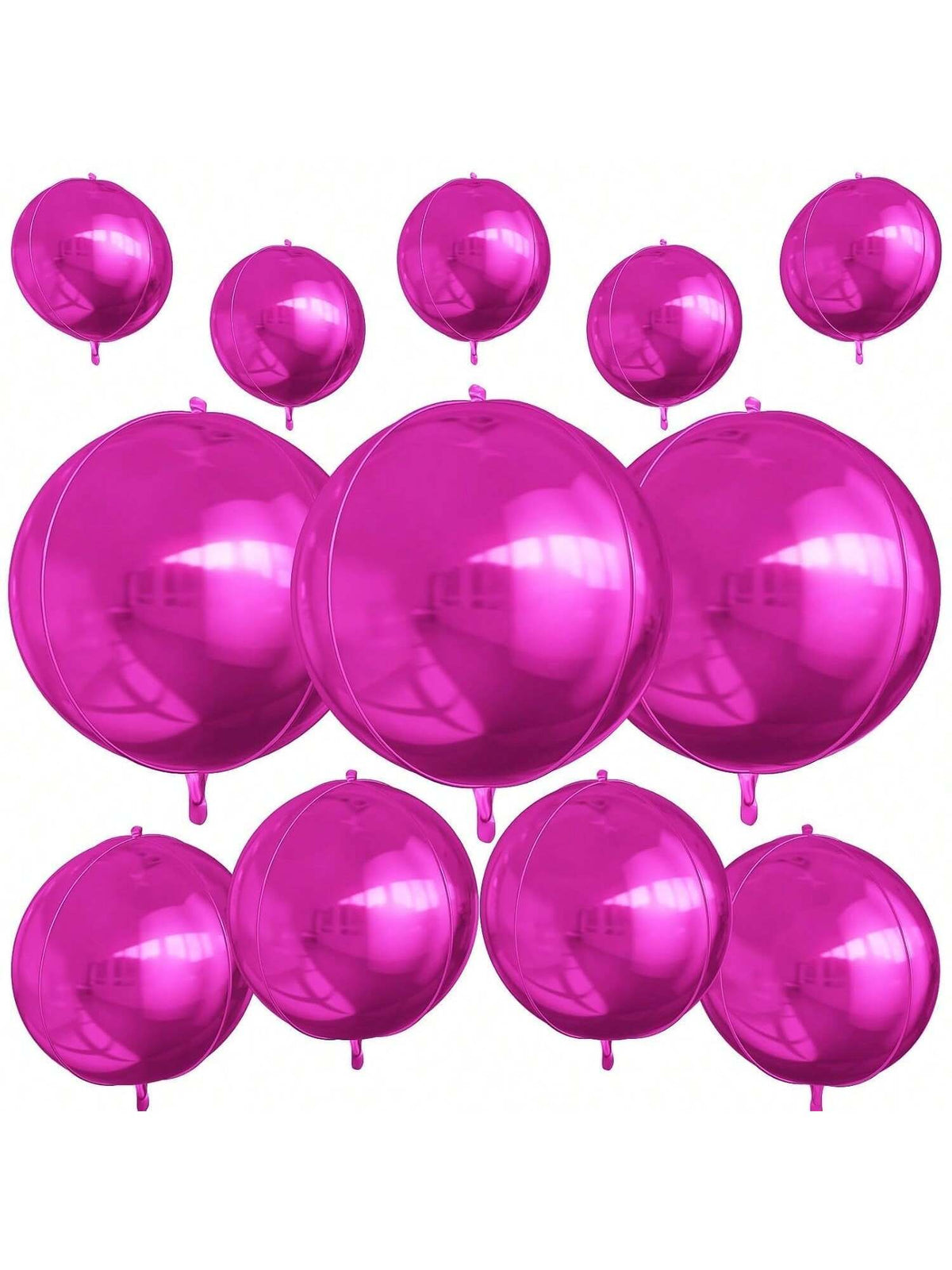 12-Pack Metallic Hot Pink Foil Balloons 10-22 Inch 4D Shapes Party Decor