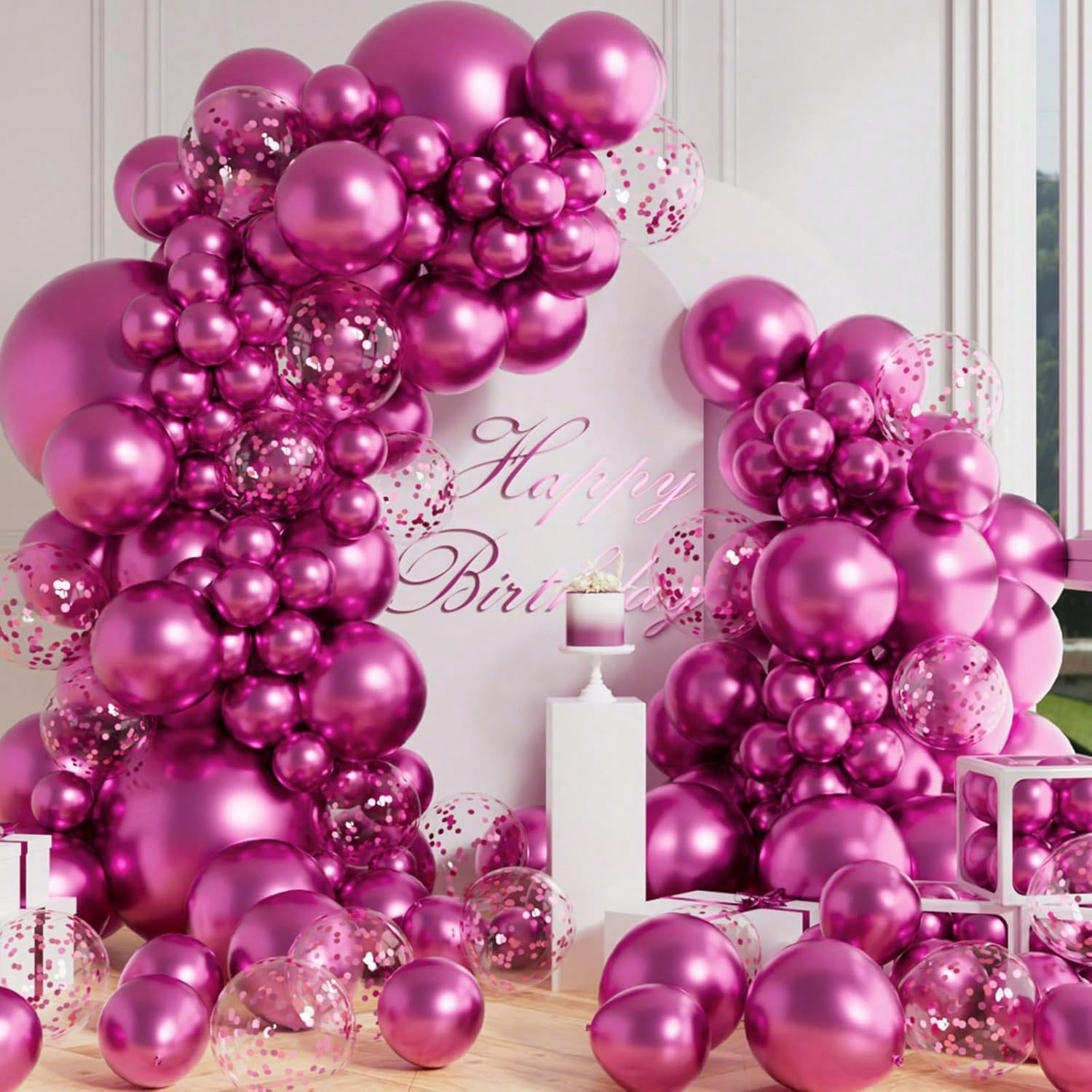 100 Metallic Hot Pink Balloon Set in Multiple Sizes for Birthday, Wedding, or Party Decor