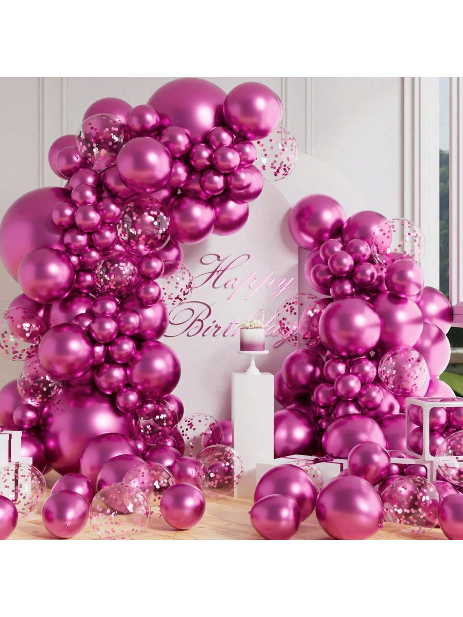 100 Metallic Hot Pink Balloon Set in Multiple Sizes for Birthday, Wedding, or Party Decor