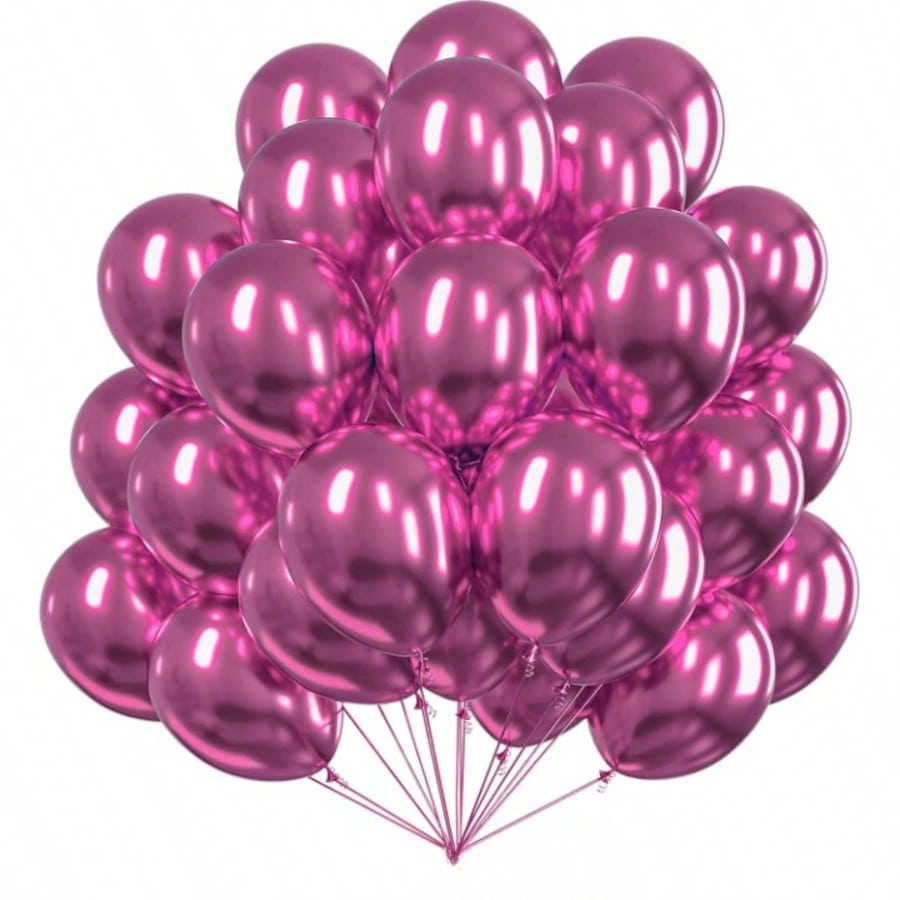 50 Pc 12 Inch Metallic Hot Pink Latex Balloons for Birthdays and Party Decor
