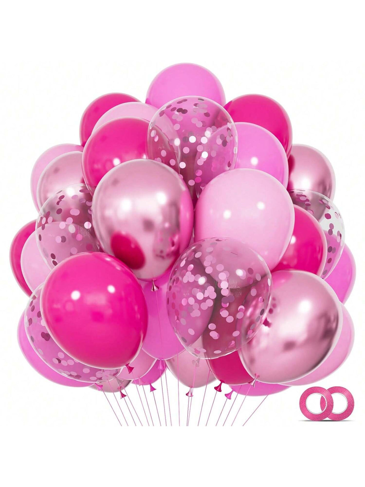 68-Piece Pink Balloon Kit 12 Inch Metallic and Confetti for Party Decor