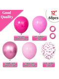68-Piece Pink Balloon Kit 12 Inch Metallic and Confetti for Party Decor