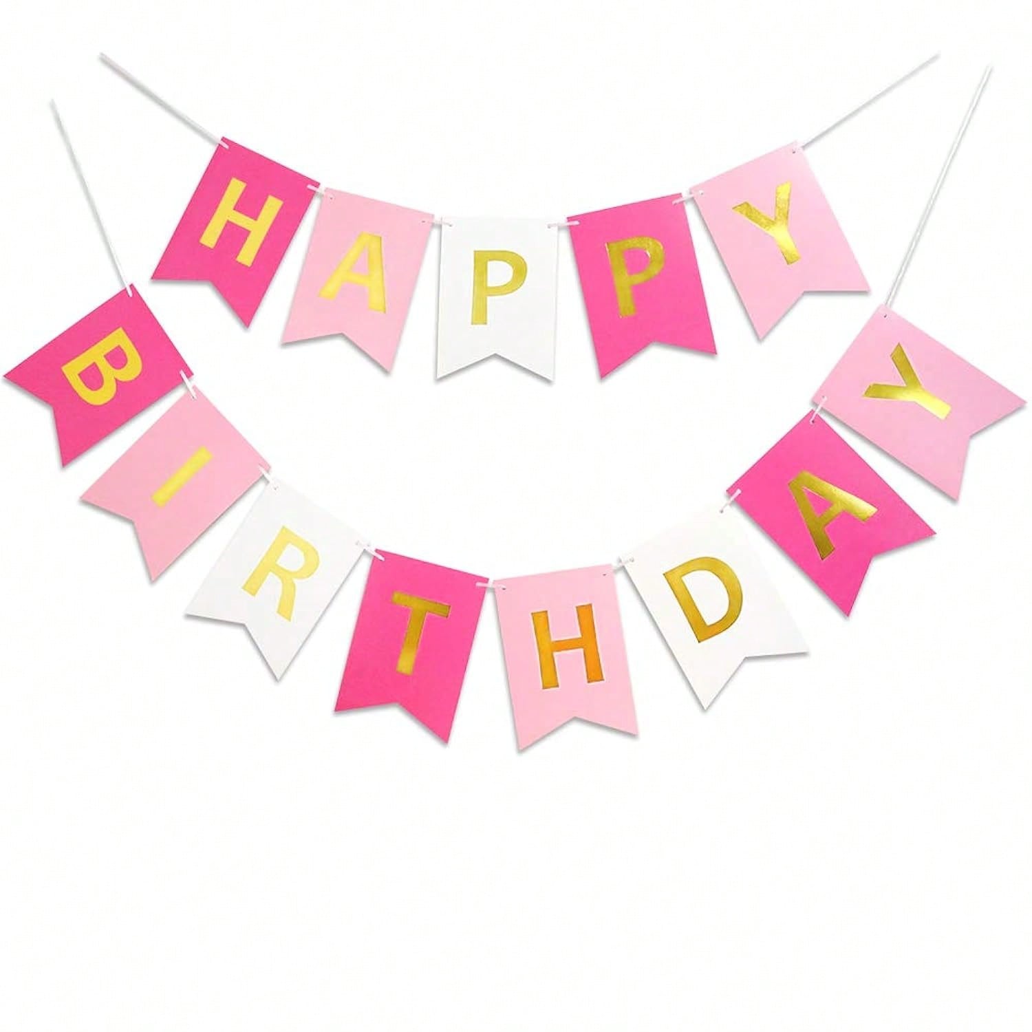 13-Piece Rose Pink Happy Birthday Banner with Gold Letters for Parties