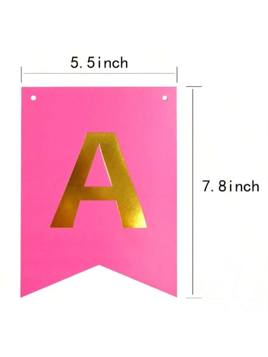 13-Piece Rose Pink Happy Birthday Banner with Gold Letters for Parties