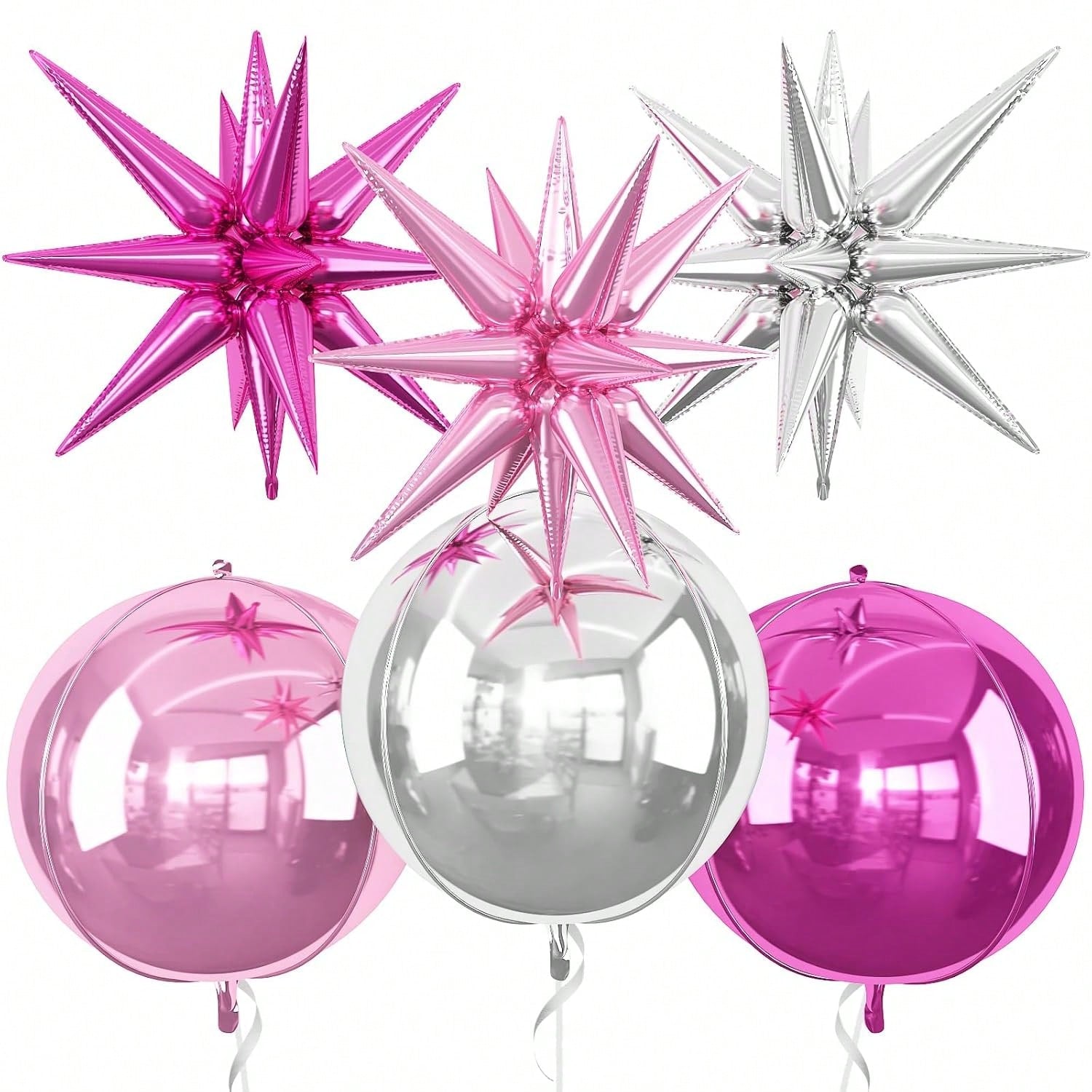 6 Pink and Silver Foil Balloons 22 Inch for Birthdays Weddings and Showers