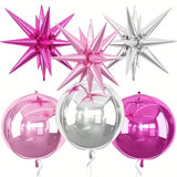 6 Pink and Silver Foil Balloons 22 Inch for Birthdays Weddings and Showers
