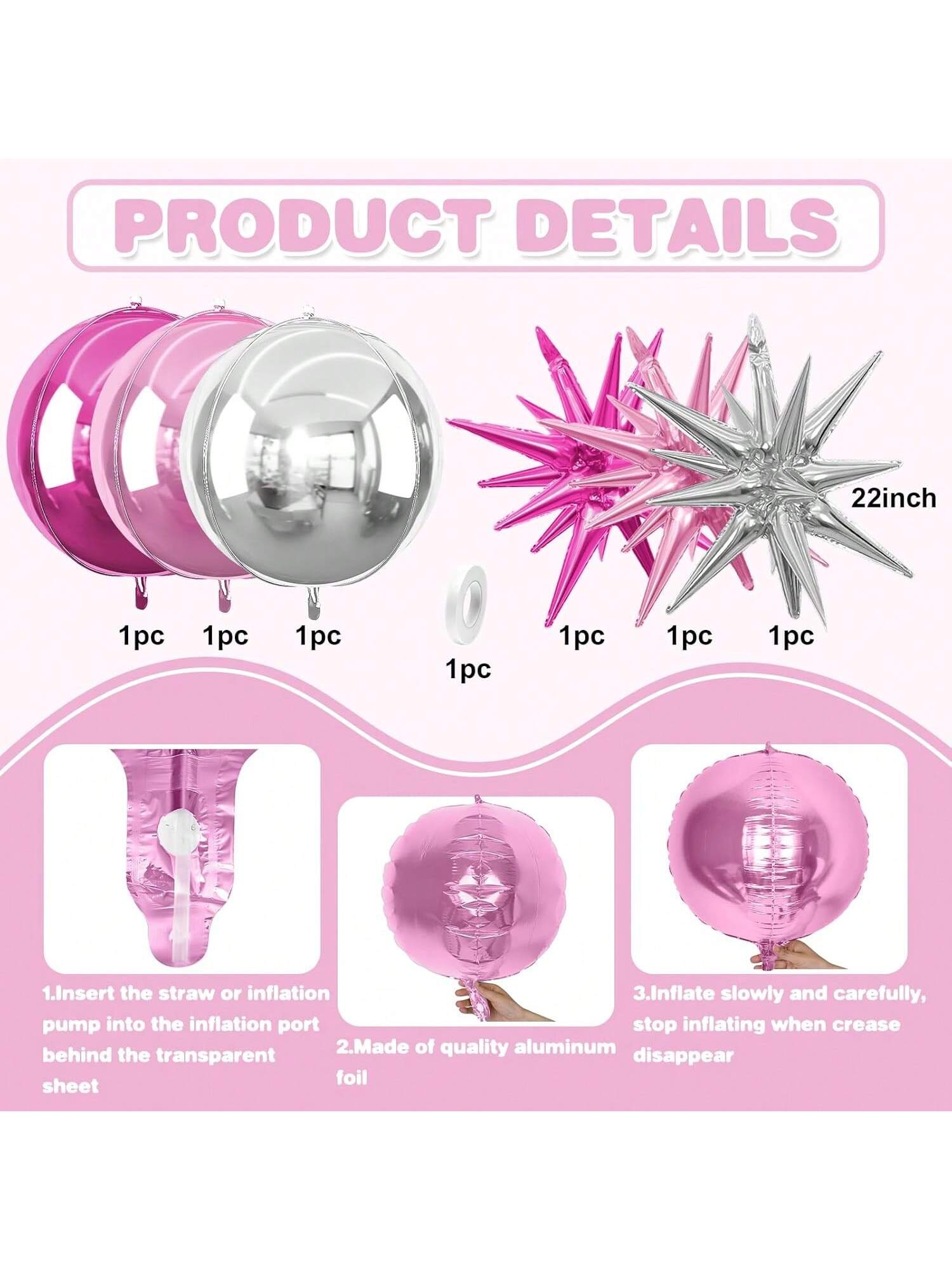 6 Pink and Silver Foil Balloons 22 Inch for Birthdays Weddings and Showers