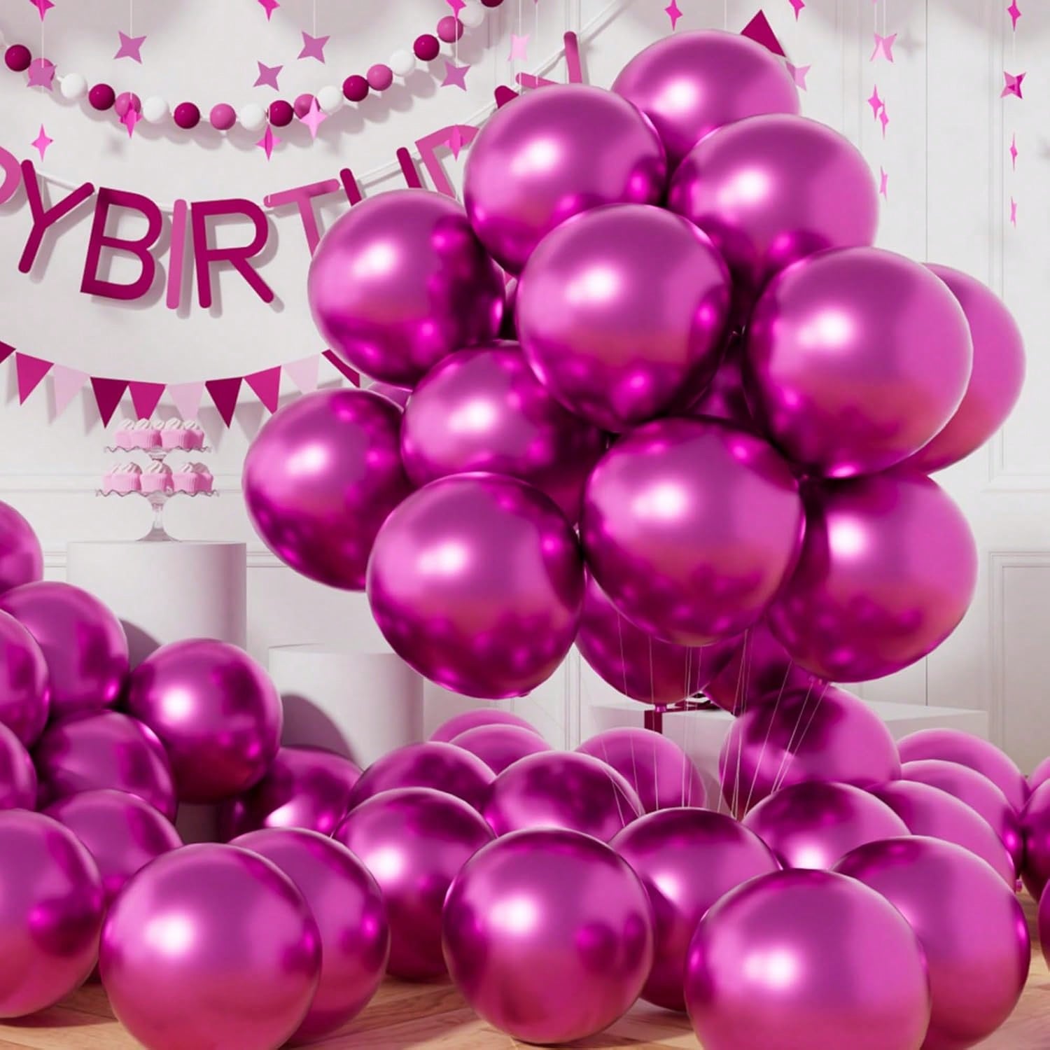 50 Hot Pink Metallic Latex Balloons 12 Inch for Weddings and Party Decor
