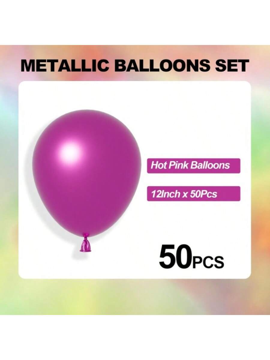 50 Hot Pink Metallic Latex Balloons 12 Inch for Weddings and Party Decor