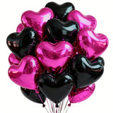 30 Pc 18 Inch Black and Hot Pink Heart Foil Balloons for Parties and Celebrations